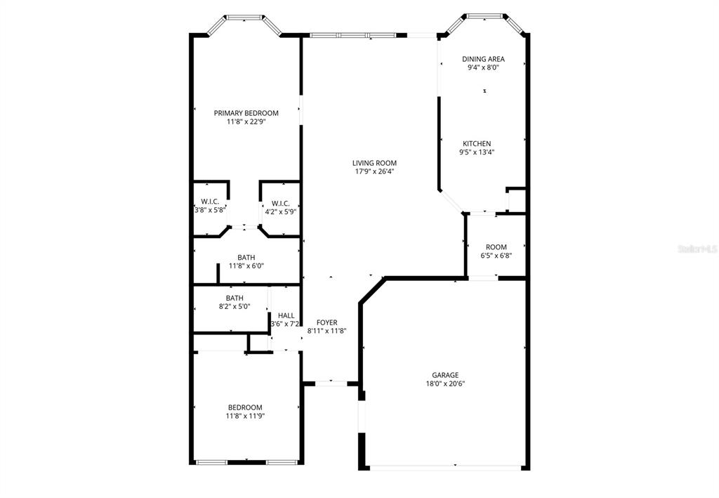 This is a floor plan showing a home with a garage, two bedrooms, and two baths — 3100 APPLEBLOSSOM TRAIL, SPRING HILL, FL
