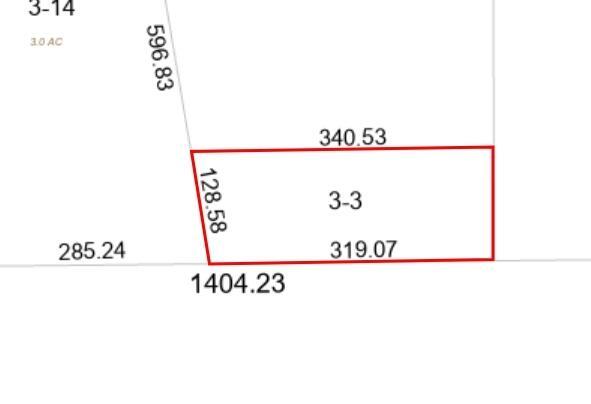 This is a property map showing the dimensions and boundary lines for parcel 3-3 — 0 Trigg Road, FL 32046, FL