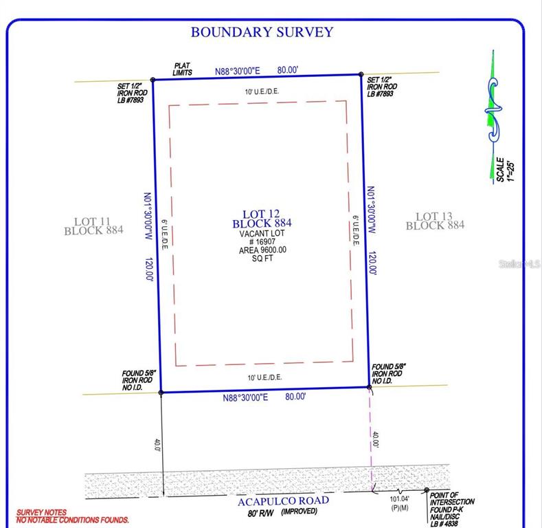 This is a boundary survey map for a vacant lot on Acapulco Road — 16907 ACAPULCO ROAD, PUNTA GORDA, FL