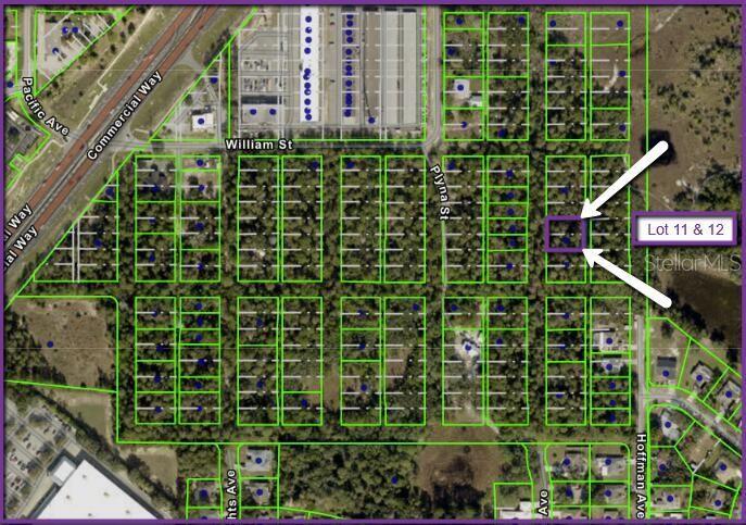 An aerial map shows a highlighted parcel of two vacant lots in a wooded area — 0 LAS PALMAS AVENUE lot 11 & 12, SPRING HILL, FL