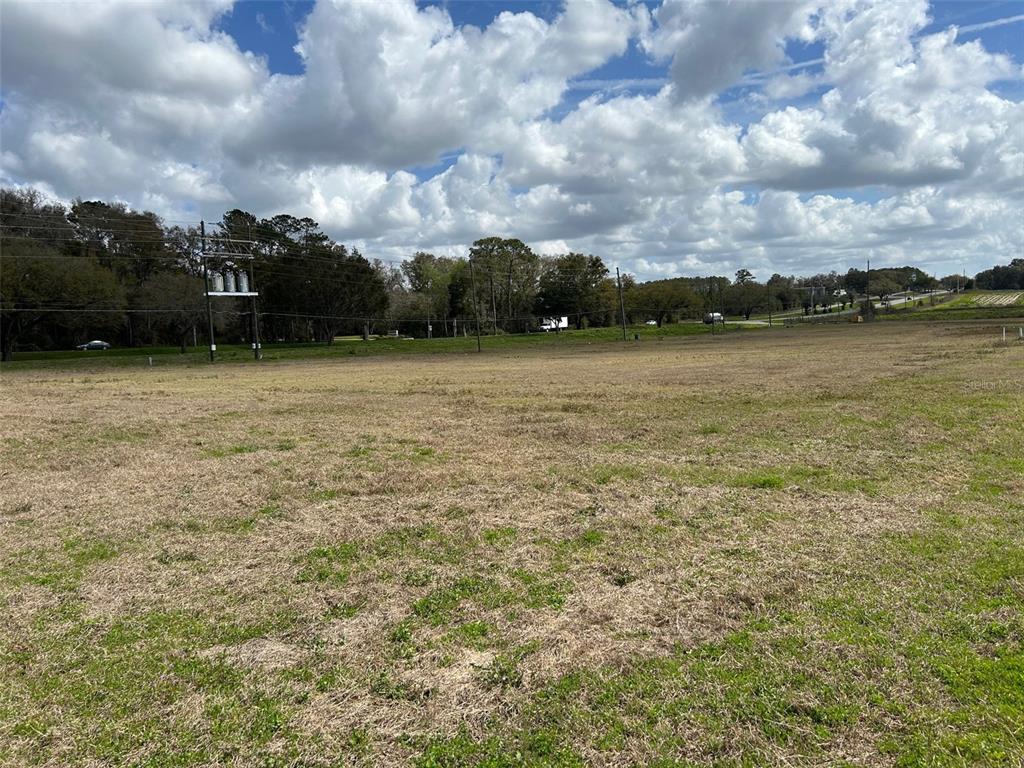 A large, flat, grassy vacant lot under a cloudy sky with utility poles in the distance — NW US-441, ALACHUA, FL