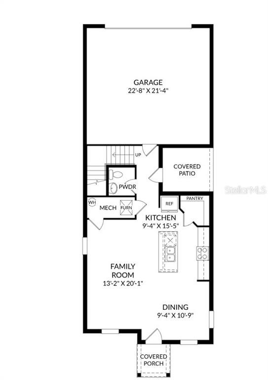 This is a floor plan of a home's main level featuring a garage, kitchen, and living area — 4706 INNER WORLD LANE, WESLEY CHAPEL, FL