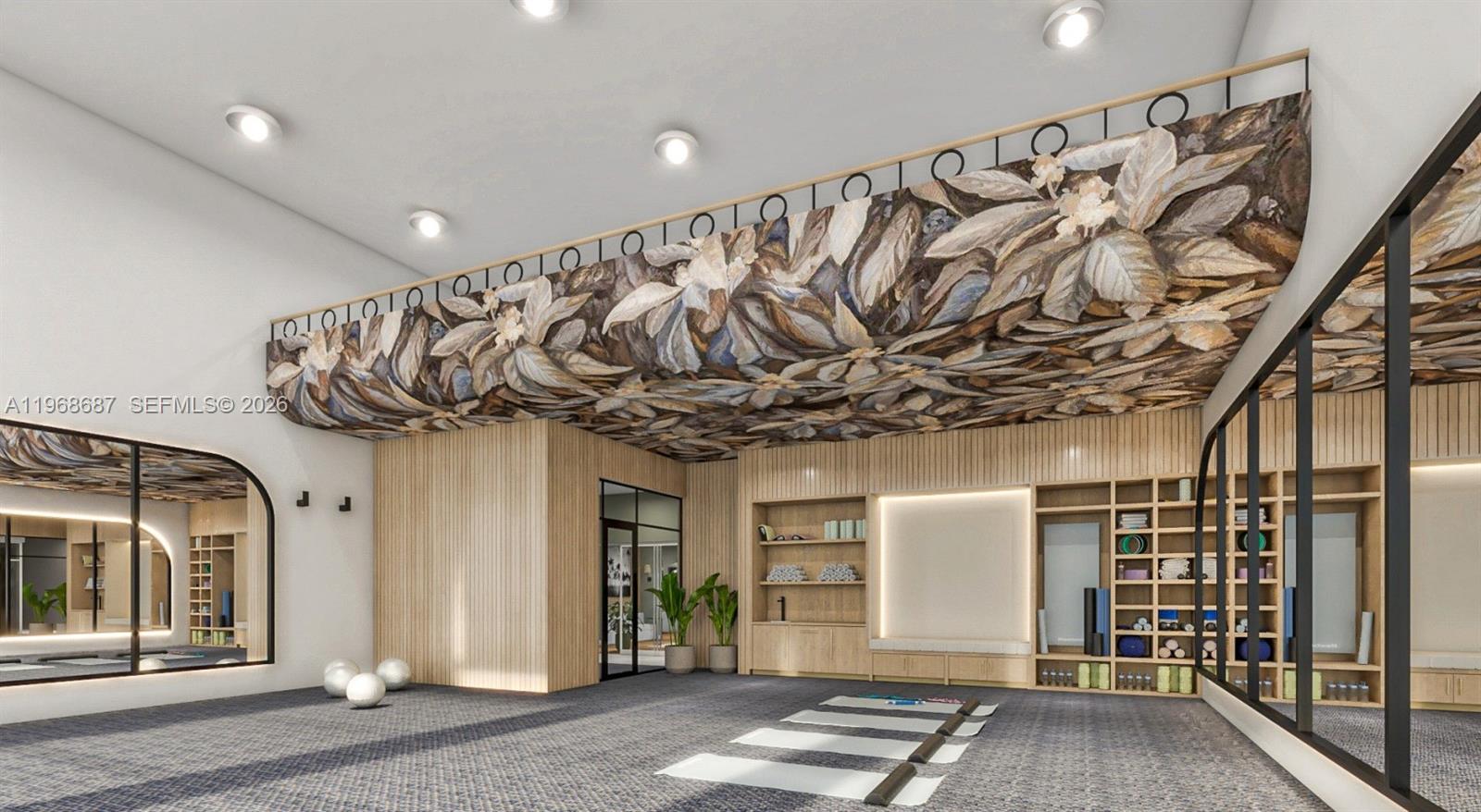 This is a rendering of a gym featuring a floral ceiling mural and wood paneling — 11590 Hagen Ranch # B1, Boynton Beach FL 33437, BOYNTON BEACH, FL