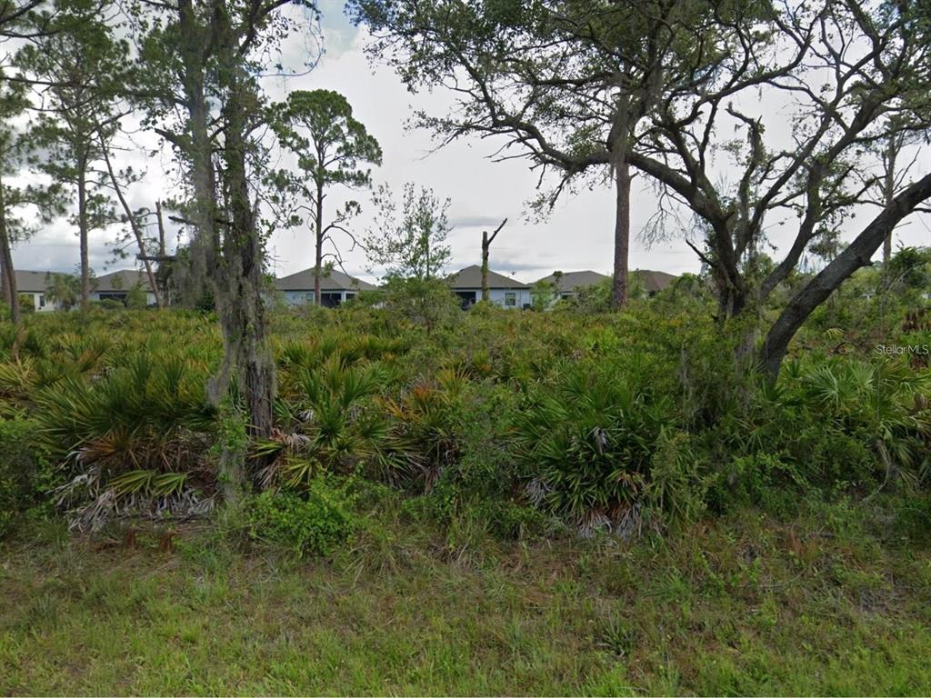 A view of a densely vegetated, undeveloped lot with residential houses visible in the background — 15230 TIVOLI AVENUE, PORT CHARLOTTE, FL