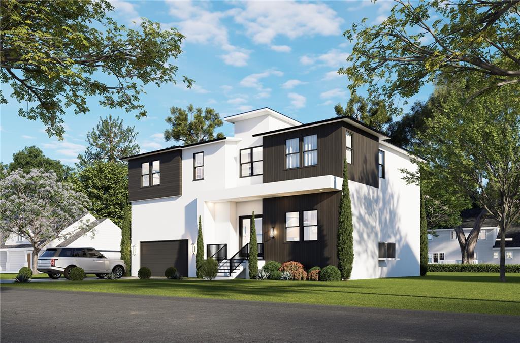 This is a rendering of a modern two-story house with white and black exterior siding — 3005 W MEADOW STREET, TAMPA, FL