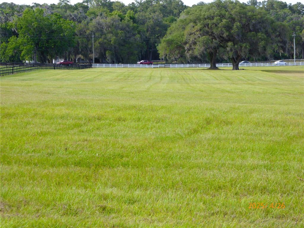 A large, flat, grassy field is enclosed by white and black fences with trees behind — 12750 W HIGHWAY 40 W, OCALA, FL