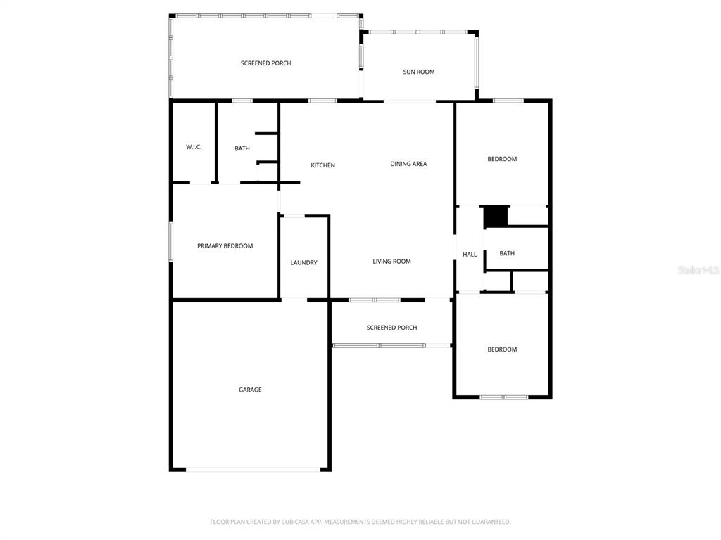 This is a floor plan showing a house with three bedrooms, a garage, and two porches — 2001 CIPRIANO PLACE, THE VILLAGES, FL