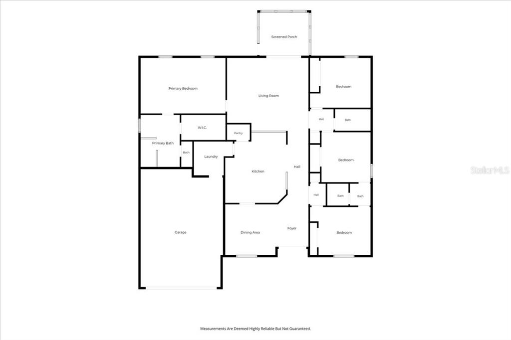 This is a floor plan of a single-story house with a garage and screened porch — 4387 DINNER LAKE BOULEVARD, LAKE WALES, FL