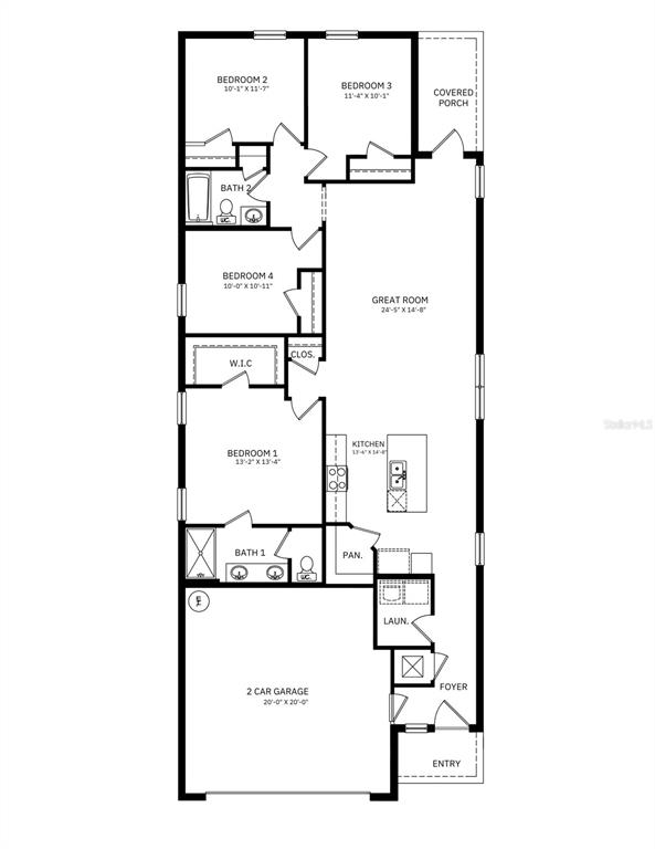 This is a floor plan for a single-story house with four bedrooms and a garage — 1215 TROPICAL HAMMOCK PLACE, RUSKIN, FL