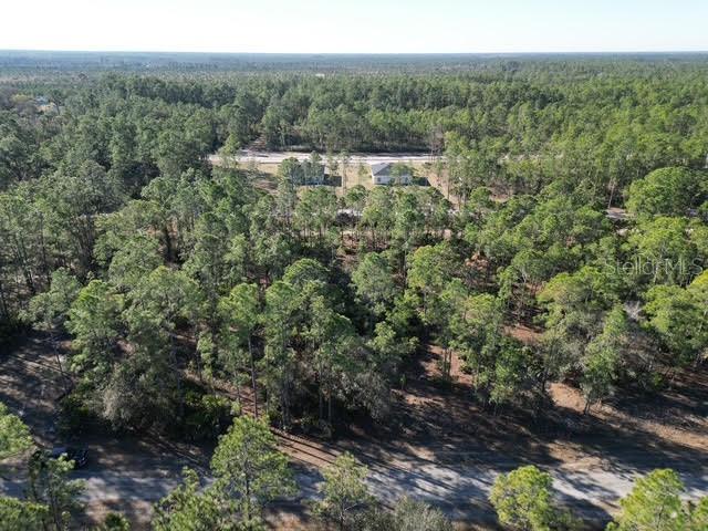 An aerial view shows a wooded lot with a dirt road in the foreground — 707 LAGUNA DRIVE, INDIAN LAKE ESTATES, FL