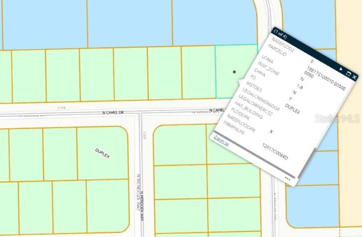 This image is a map showing property parcel lines and a data pop-up window — 9536 N CAMEL DRIVE, DUNNELLON, FL