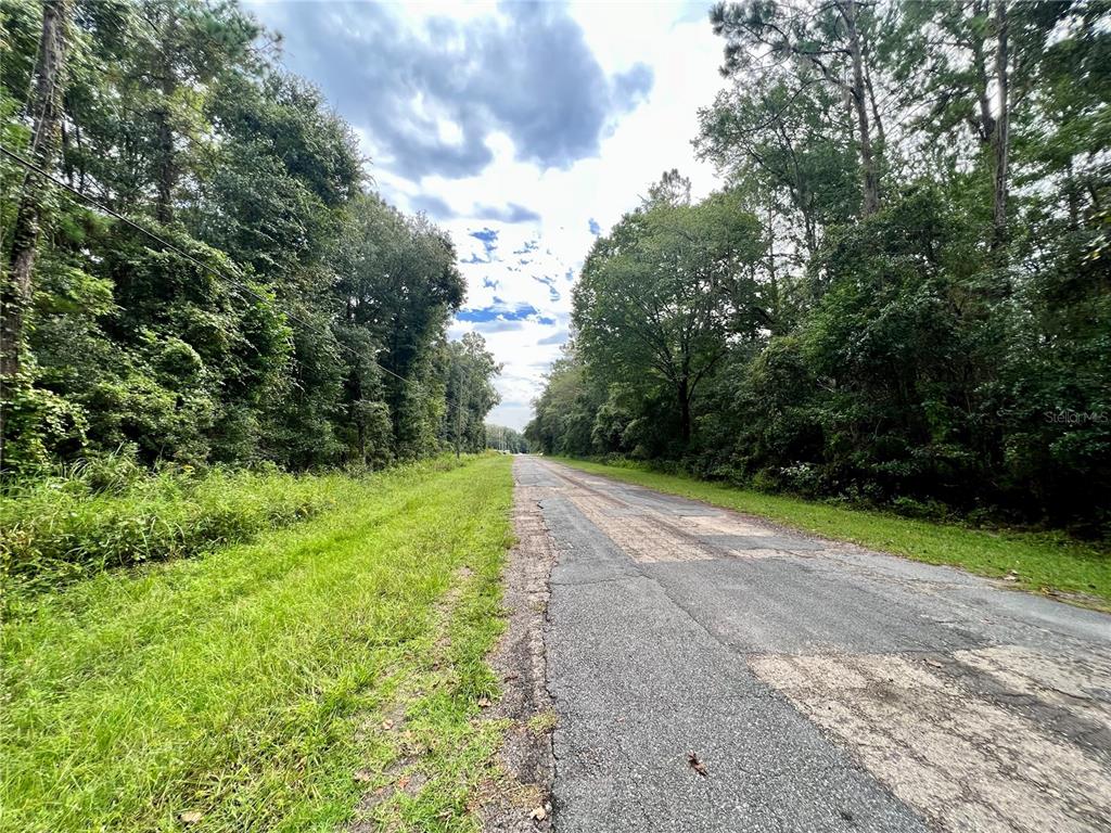 A paved road stretches through a wooded area under a cloudy sky — 303 W ERIDANI COURT, CITRUS SPRINGS, FL