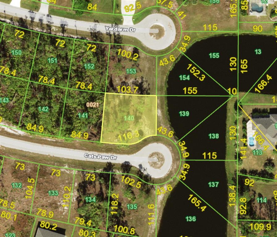This is a map showing a highlighted residential lot in a suburban neighborhood — 14 CATS PAW DRIVE, PLACIDA, FL