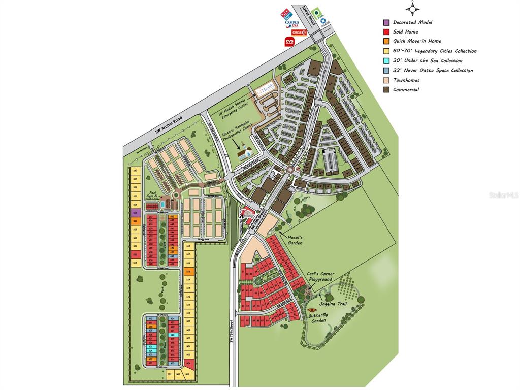 This is a site map showing the layout of a residential community with various housing collections — SW 75TH STREET, GAINESVILLE, FL