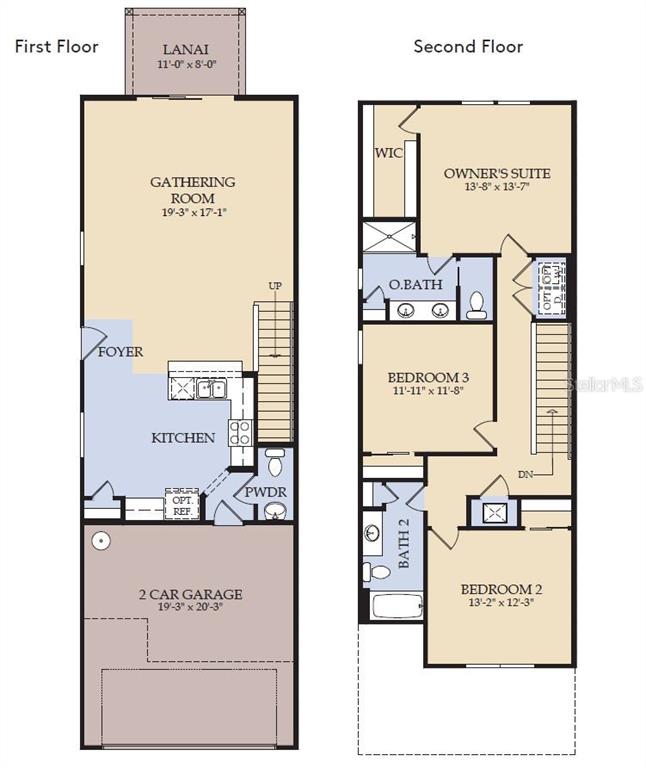 This is a floor plan showing the layout of a two-story residential home — 472 BERYL COVE, SANFORD, FL