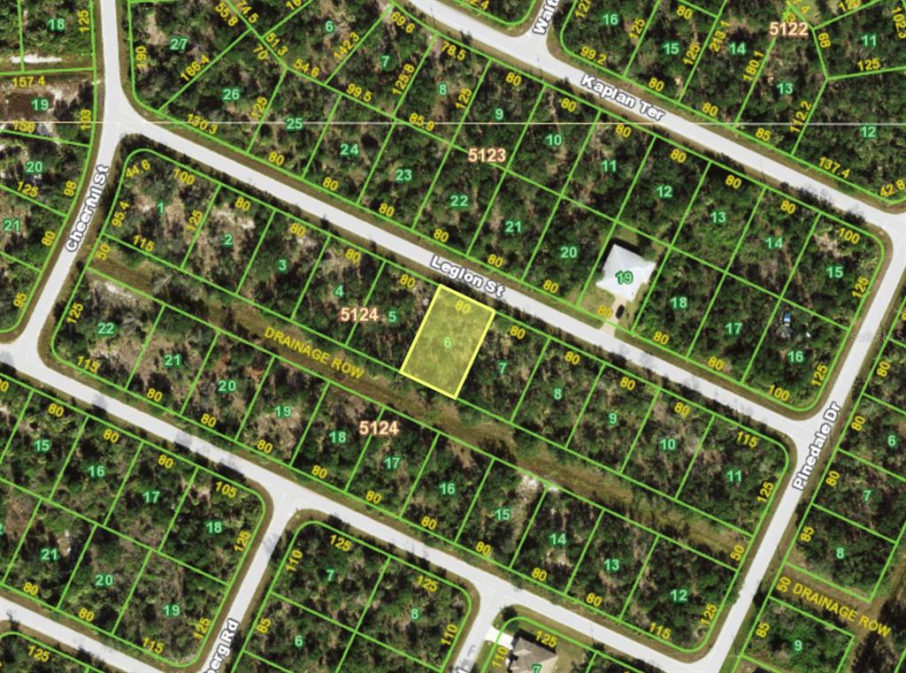 This is a map showing a highlighted vacant lot among other residential parcels — 7051 LEGION STREET, PORT CHARLOTTE, FL