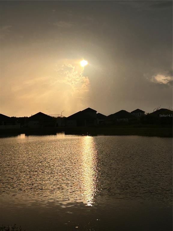 A sunset reflects over a pond in front of suburban houses — 12211 VIOLET JASPER DRIVE, PARRISH, FL