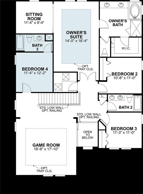 This is a floor plan of a residential second story featuring four bedrooms and a game room — 7665 PAINTED SKY PLACE, LAND O LAKES, FL