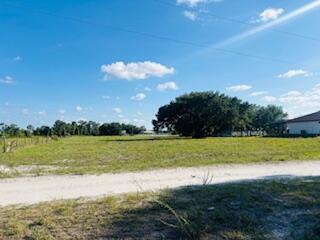 A large, grassy vacant lot features a dirt road in the foreground and mature trees — 7621 17th Place, FL 33935, FL