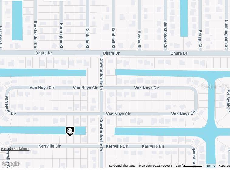 This is a map showing residential streets and canals in a suburban neighborhood — 18270 KERRVILLE CIRCLE, PORT CHARLOTTE, FL