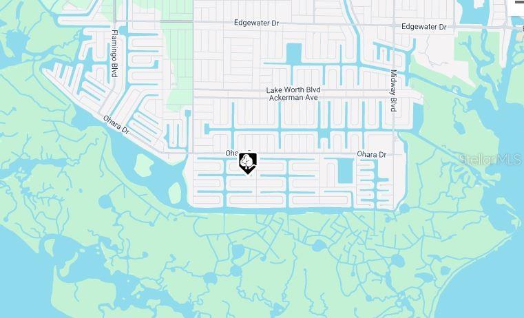 This is a map showing a residential neighborhood with canal access and a location marker — 18270 KERRVILLE CIRCLE, PORT CHARLOTTE, FL