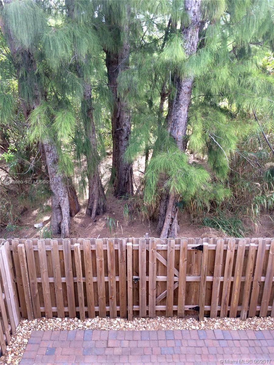 A wooden fence separates a brick patio from a group of tall pine trees — 11725 SW 150th Pl # 11725, Miami FL 33196, MIAMI, FL