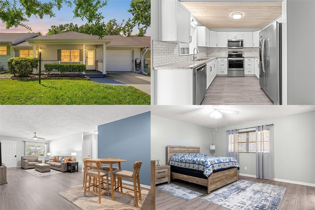 A collage showing a house exterior, a white kitchen, a living area, and a bedroom — 8660 SW 94TH STREET UNIT F, OCALA, FL