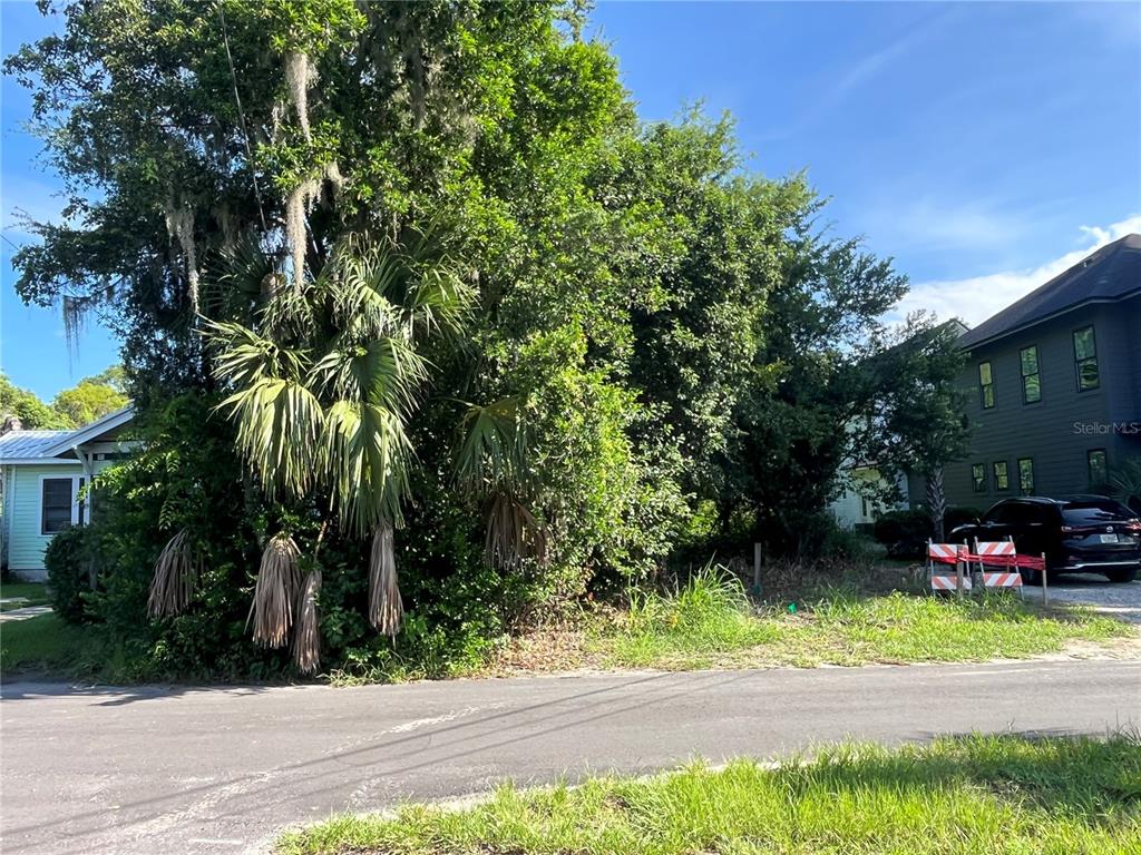 A vacant, tree-covered lot sits between two houses along a paved residential street — 306 NW 12TH AVE, GAINESVILLE, FL