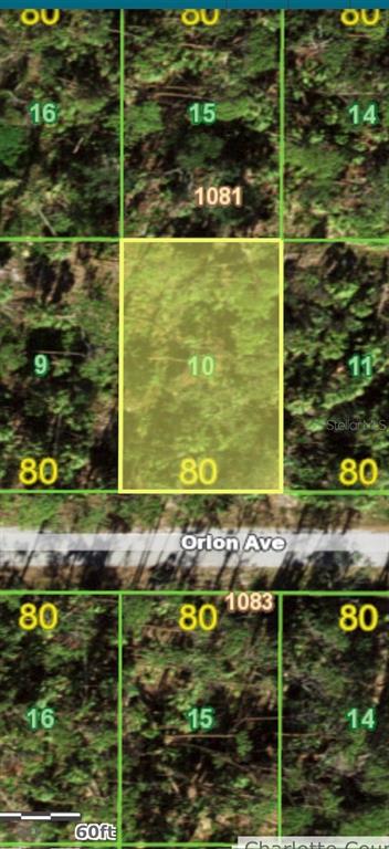 This is a map showing a rectangular plot of land labeled 10 along Orion Avenue — 17474 ORION AVENUE, PORT CHARLOTTE, FL