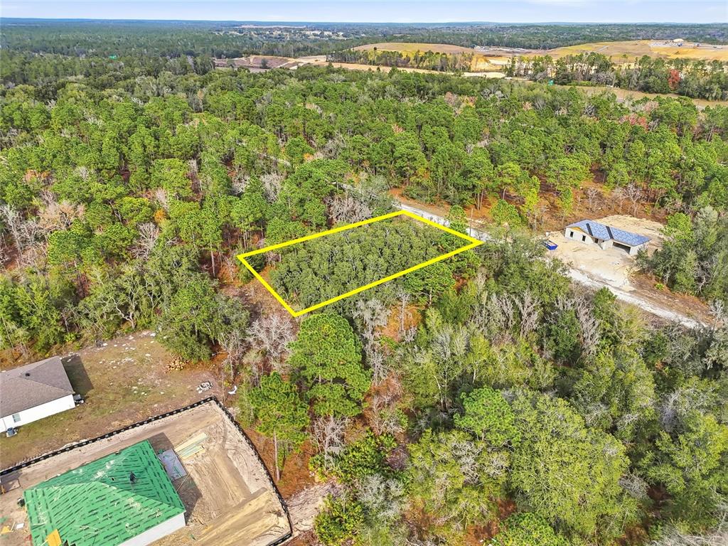 An aerial view shows a rectangular wooded lot outlined in yellow near new construction — CAYMAN ROAD, WEEKI WACHEE, FL