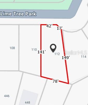 This is a map showing the property lines and dimensions of a residential lot — 112 LIME TREE PARK, ROTONDA WEST, FL