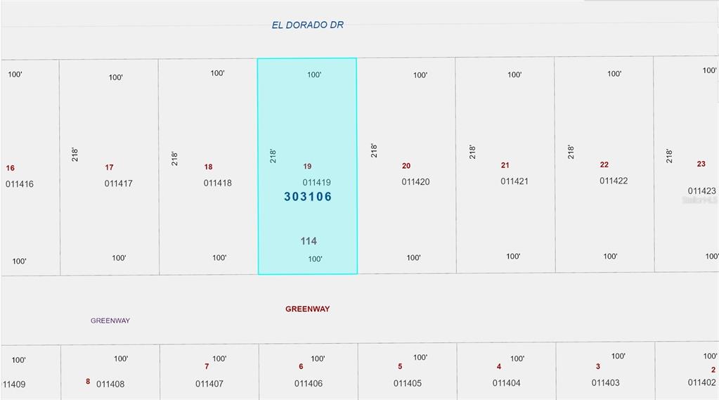 This is a plat map showing a row of rectangular residential lots along El Dorado Drive — 611 EL DORADO DRIVE, INDIAN LAKE ESTATES, FL