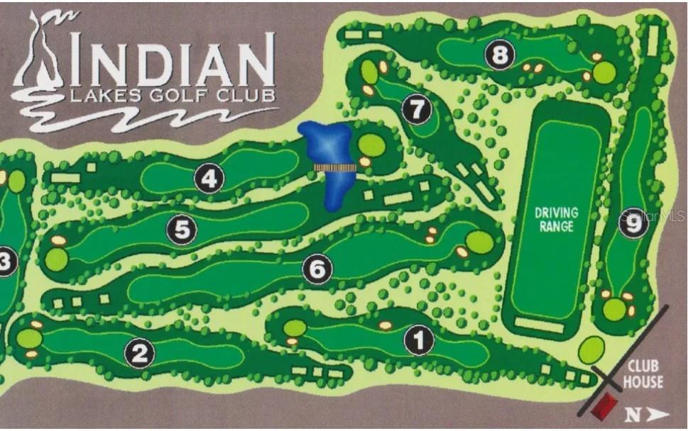 This is a map showing the layout of the nine-hole Indian Lakes Golf Club course — 611 EL DORADO DRIVE, INDIAN LAKE ESTATES, FL