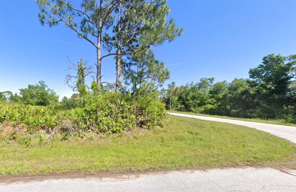 A grassy, wooded vacant lot sits adjacent to a paved road under a clear sky — 3519 & 3527 DWIGHT STREET, PORT CHARLOTTE, FL