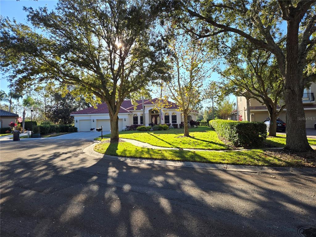 A single-story house with a red tile roof and a large front lawn — 9127 WOODRIDGE RUN DRIVE, TAMPA, FL