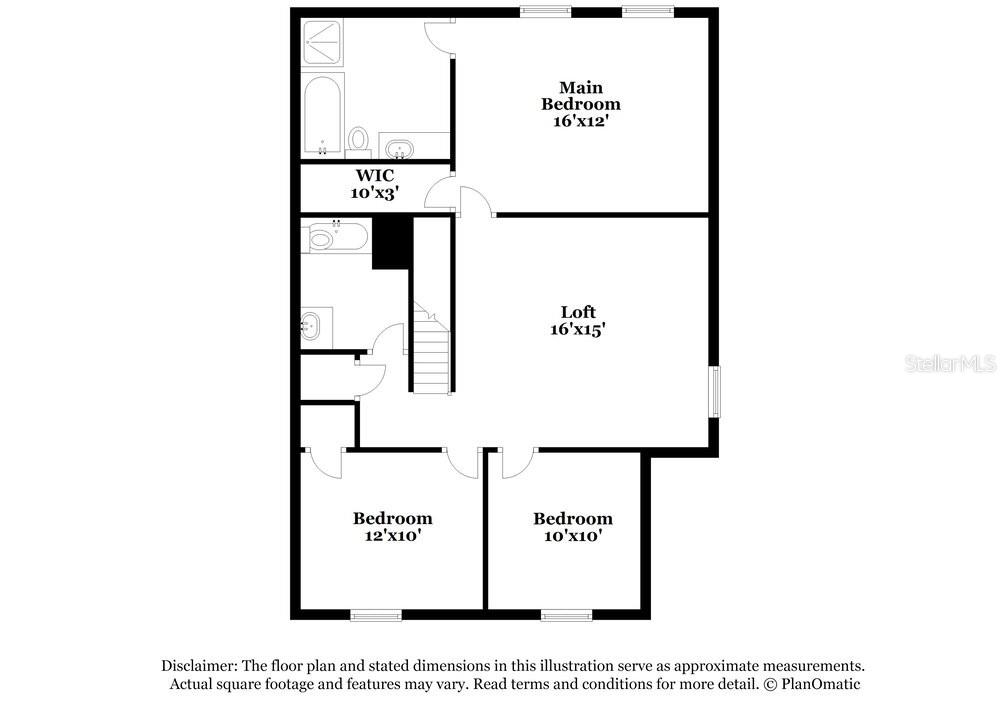 This is a floor plan showing a second-floor layout with three bedrooms, a loft, and two bathrooms — 12122 FERN HAVEN AVENUE, GIBSONTON, FL