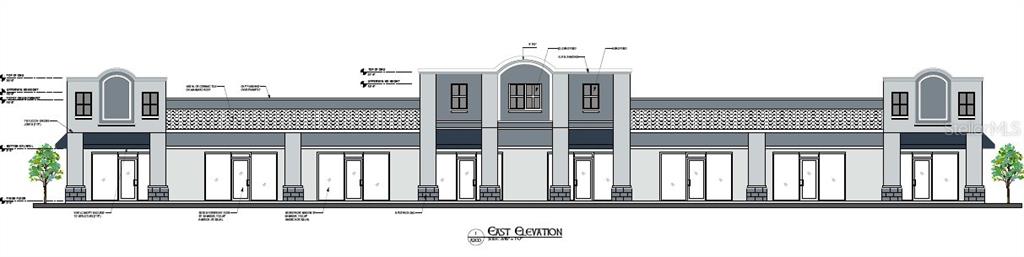 This is an architectural rendering of the east elevation of a commercial building — 216 MARION OAKS BOULEVARD SW UNIT 8, OCALA, FL
