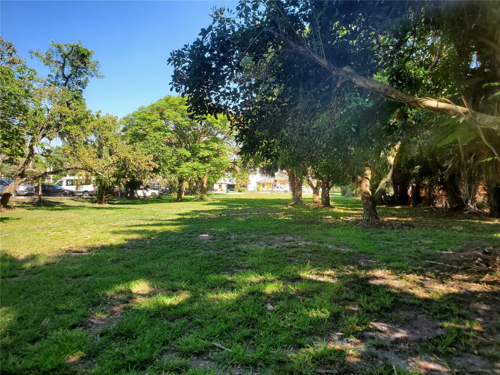 A grassy, tree-filled lot with a view of neighboring houses and parked cars — 1697 E Main St, Pahokee FL 33476, PAHOKEE, FL