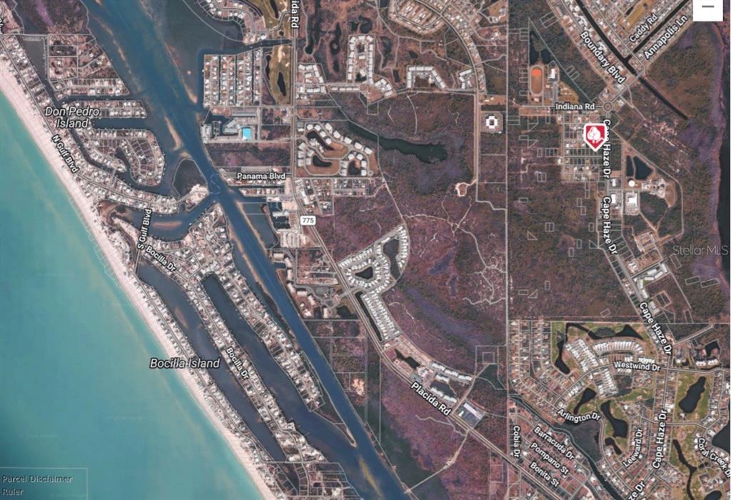 This is an aerial map showing Don Pedro Island, Bocilla Island, and surrounding residential areas — 3470 HOMESTEAD RD, ROTONDA WEST, FL