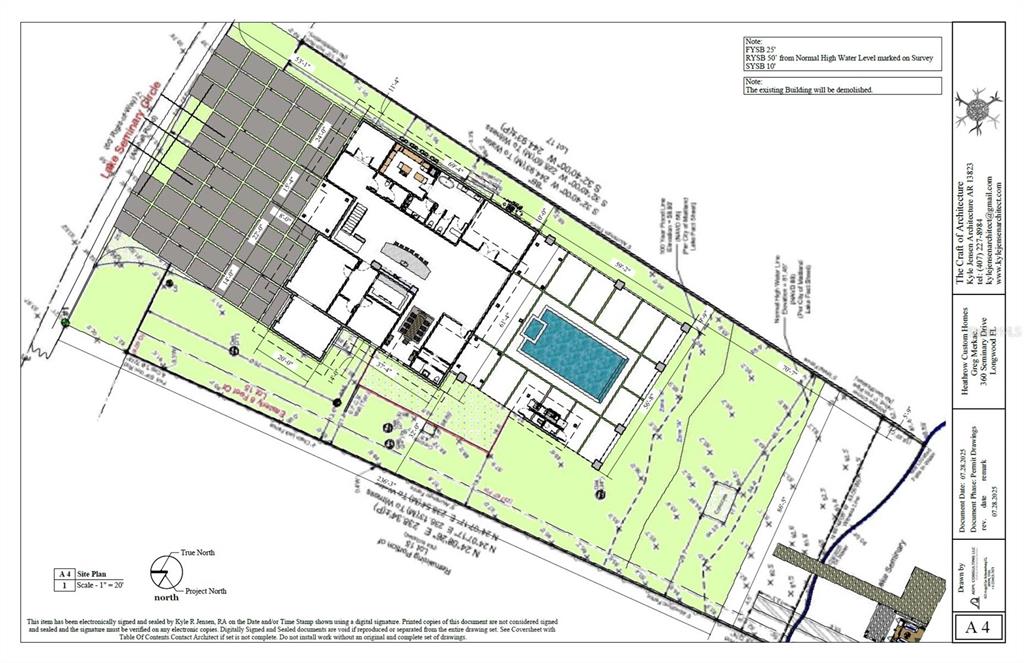 This is a site plan showing the layout of a residential property with a pool — 360 LAKE SEMINARY CIRCLE, MAITLAND, FL