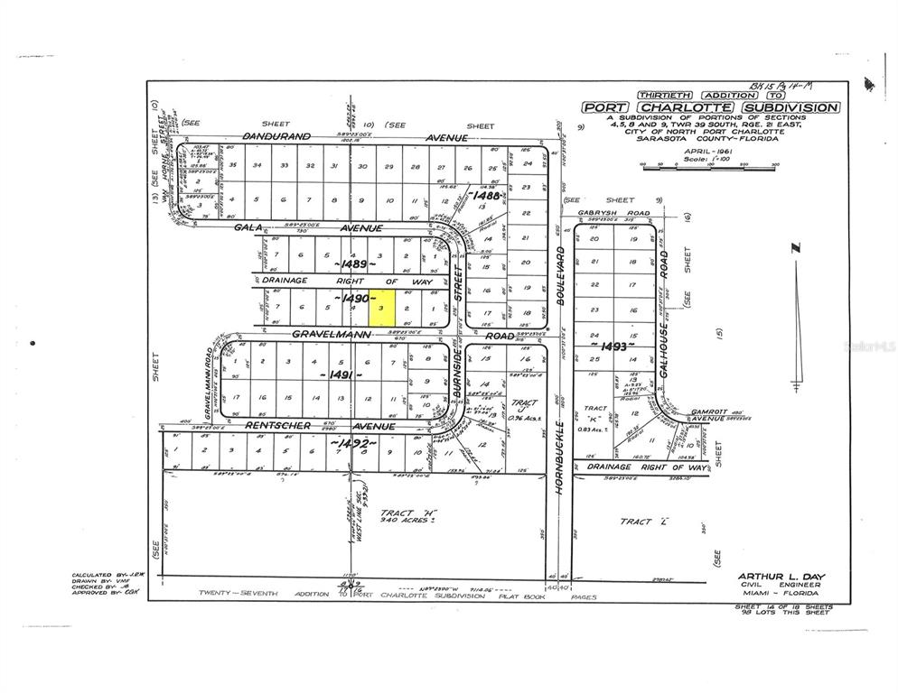 This is a plat map of a subdivision showing lots, streets, and property boundaries — Lot 3 GRAVELMANN ROAD, NORTH PORT, FL