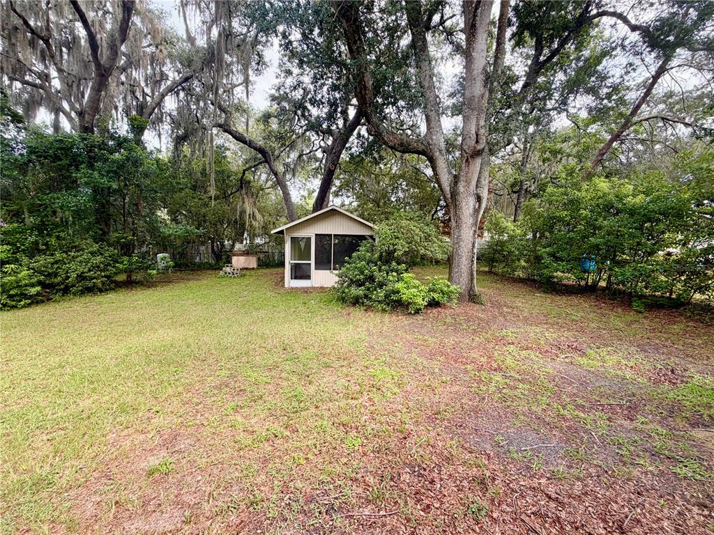 A carpeted living room opens into a kitchen with white appliances and wood-look flooring — 141 ROBINHOOD DRIVE, DELAND, FL
