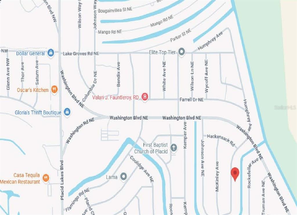 This is a map showing streets and landmarks in a residential neighborhood — 479 JOHNSON AVENUE NE, LAKE PLACID, FL
