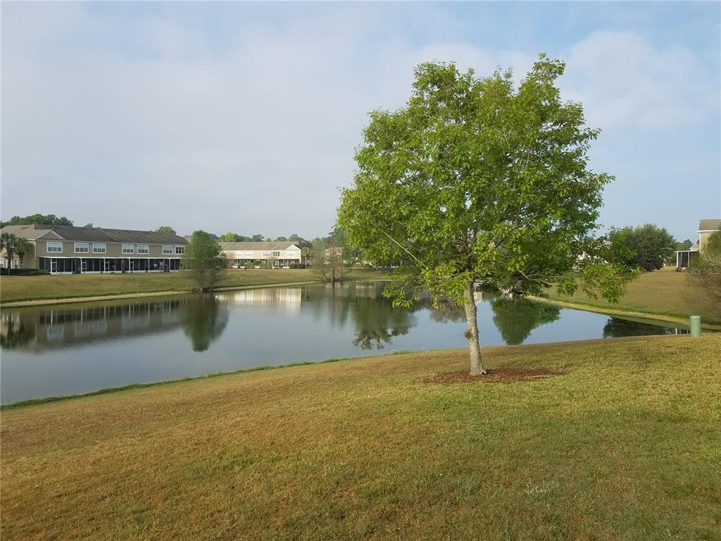 A grassy hill overlooks a pond with apartment buildings in the background — 4238 SW 50TH CIRCLE, OCALA, FL