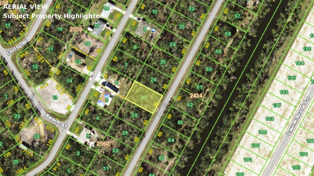 An aerial map shows a highlighted rectangular vacant lot situated between two paved roads — 1051 BOWMAN TERRACE, PORT CHARLOTTE, FL