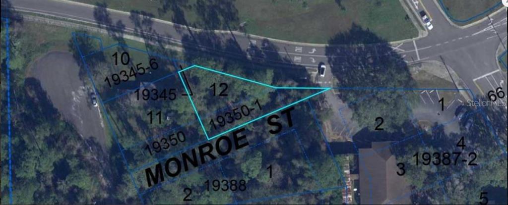 This aerial map shows a triangular-shaped plot of land located along a street — SE HAWTHORNE RD, HAWTHORNE, FL