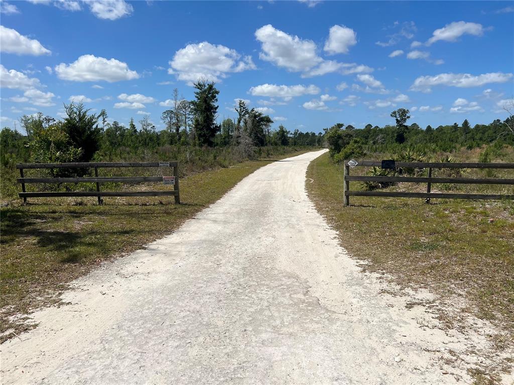 A dirt road leads through a wooden fence into a wooded, undeveloped lot — HWY 40, DUNNELLON, FL