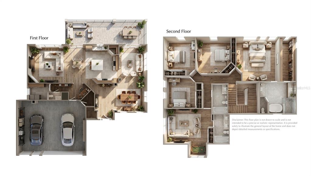 This is a 3D floor plan rendering showing the layout of a two-story residential home — 243 ZACHARY WADE STREET, WINTER GARDEN, FL