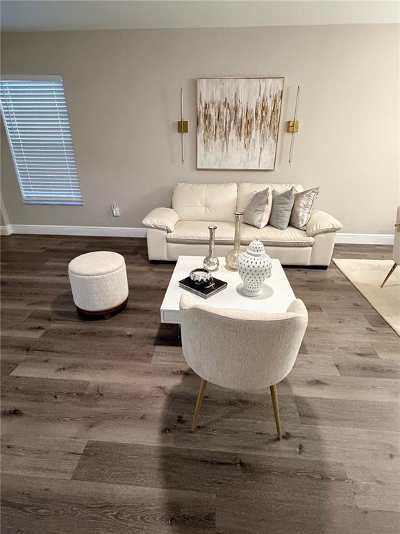A living room features a white sofa, a square coffee table, and wood-look flooring — 11331 PALM ISLAND AVENUE, RIVERVIEW, FL