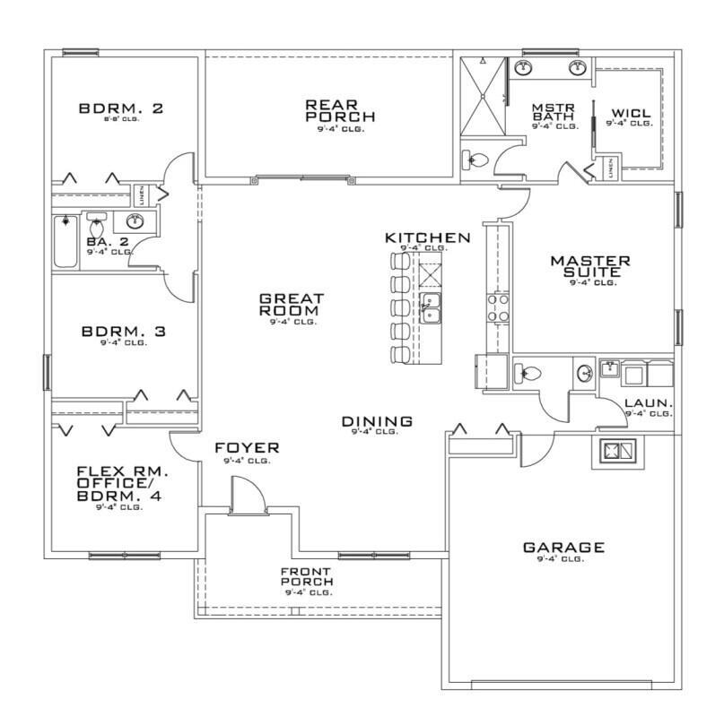 This floor plan shows a single-story house with four bedrooms, a garage, and a rear porch — 519 Hancock Street, Palm Bay FL 32908, PALM BAY, FL